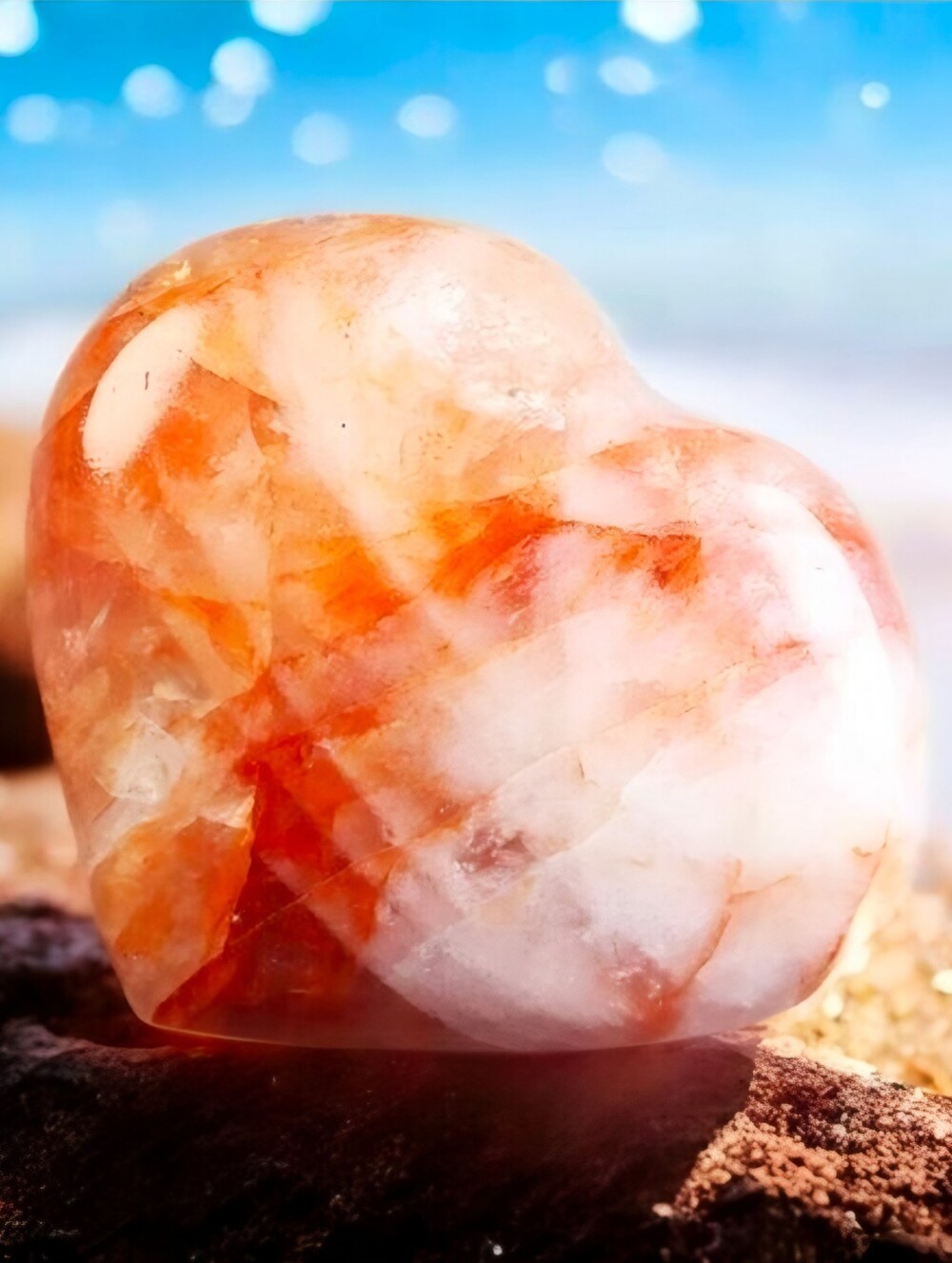 Hand Crafted Fire Hematoid Quartz Heart Rainbow Crystal Grounding Focus 52mm NWT
